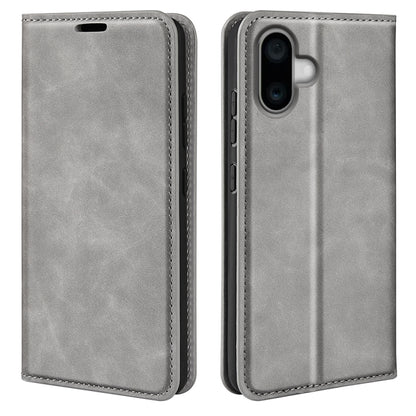 For iPhone 16 Pro Retro-skin  Magnetic Suction Leather Phone Case(Grey) - iPhone 16 Pro Cases by PMC Jewellery | Online Shopping South Africa | PMC Jewellery | Buy Now Pay Later Mobicred