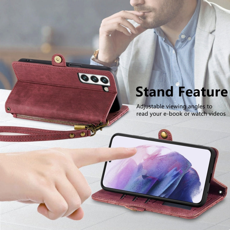 For Samsung Galaxy S23+ 5G Geometric Zipper Wallet Side Buckle Leather Phone Case(Red) - free shipping - PMC TechLife - Order now!