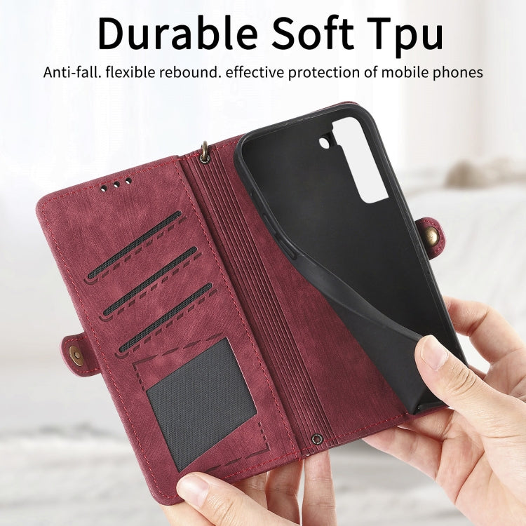 For Samsung Galaxy S22 5G Geometric Zipper Wallet Side Buckle Leather Phone Case(Red) - free shipping - PMC TechLife - Order now!