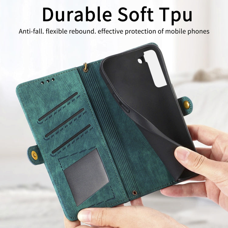 For Samsung Galaxy S21 FE 5G Geometric Zipper Wallet Side Buckle Leather Phone Case(Green) - free shipping - PMC TechLife - Order now!