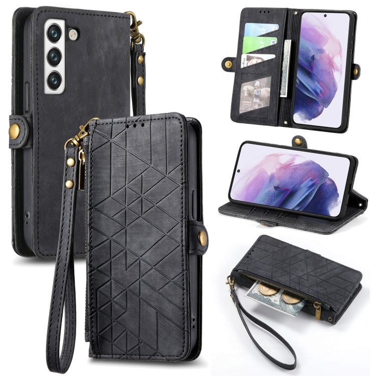 For Samsung Galaxy S21 FE 5G Geometric Zipper Wallet Side Buckle Leather Phone Case(Black) - free shipping - PMC TechLife - Order now!