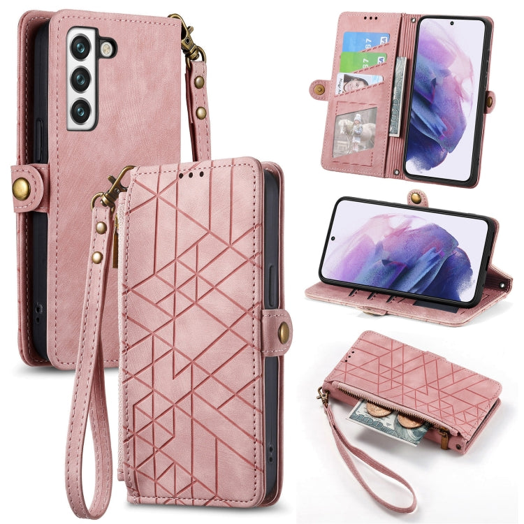 For Samsung Galaxy S20 Geometric Zipper Wallet Side Buckle Leather Phone Case(Pink) - free shipping - PMC TechLife - Order now!