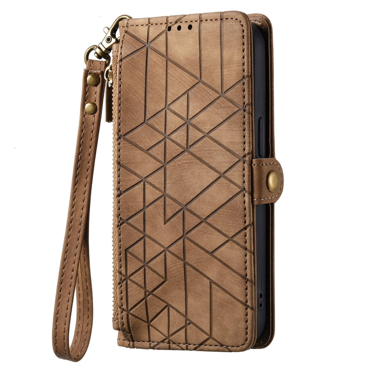 For Samsung Galaxy S20+ Geometric Zipper Wallet Side Buckle Leather Phone Case(Brown) - free shipping - PMC TechLife - Order now!