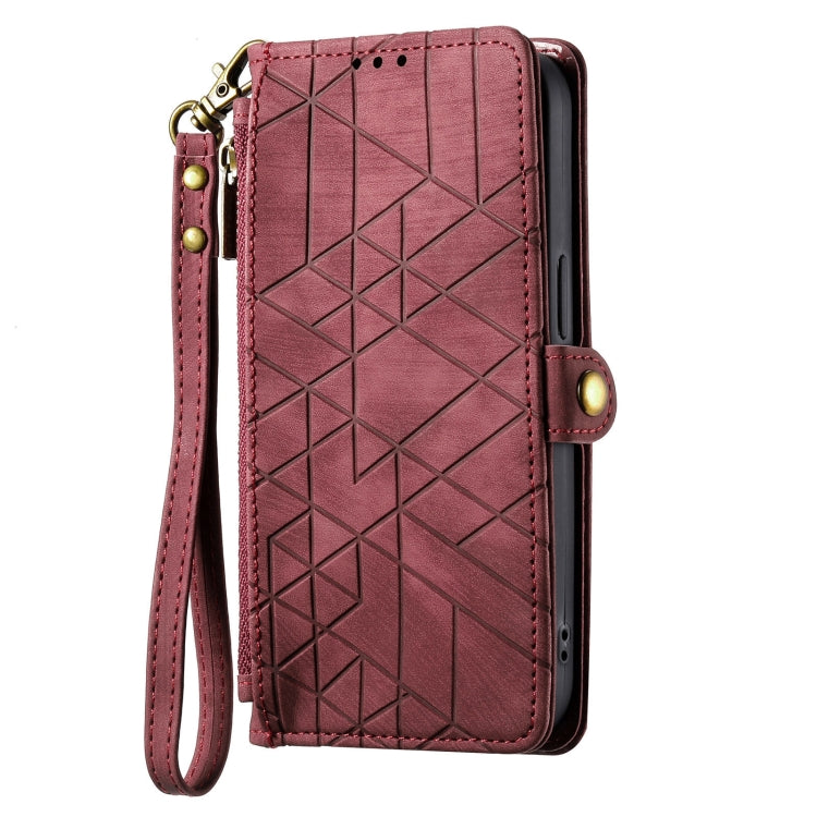 For Samsung Galaxy S20 FE Geometric Zipper Wallet Side Buckle Leather Phone Case(Red) - free shipping - PMC TechLife - Order now!