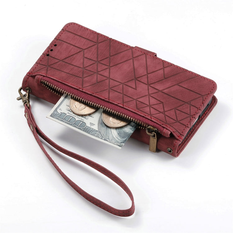 For Samsung Galaxy A12 Geometric Zipper Wallet Side Buckle Leather Phone Case(Red) - free shipping - PMC TechLife - Order now!