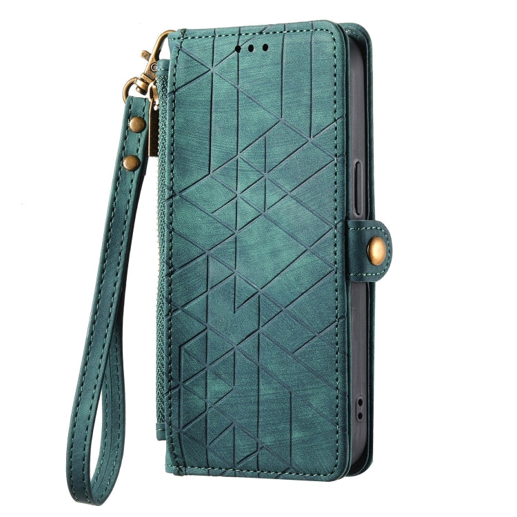 For Samsung Galaxy A41 Geometric Zipper Wallet Side Buckle Leather Phone Case(Green) - free shipping - PMC TechLife - Order now!