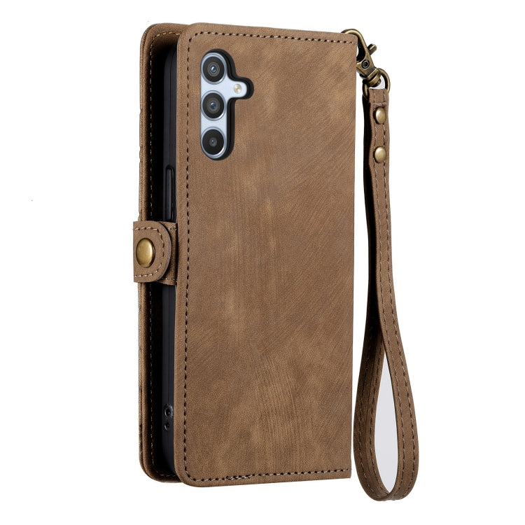 For Samsung Galaxy A51 Geometric Zipper Wallet Side Buckle Leather Phone Case(Brown) - free shipping - PMC TechLife - Order now!