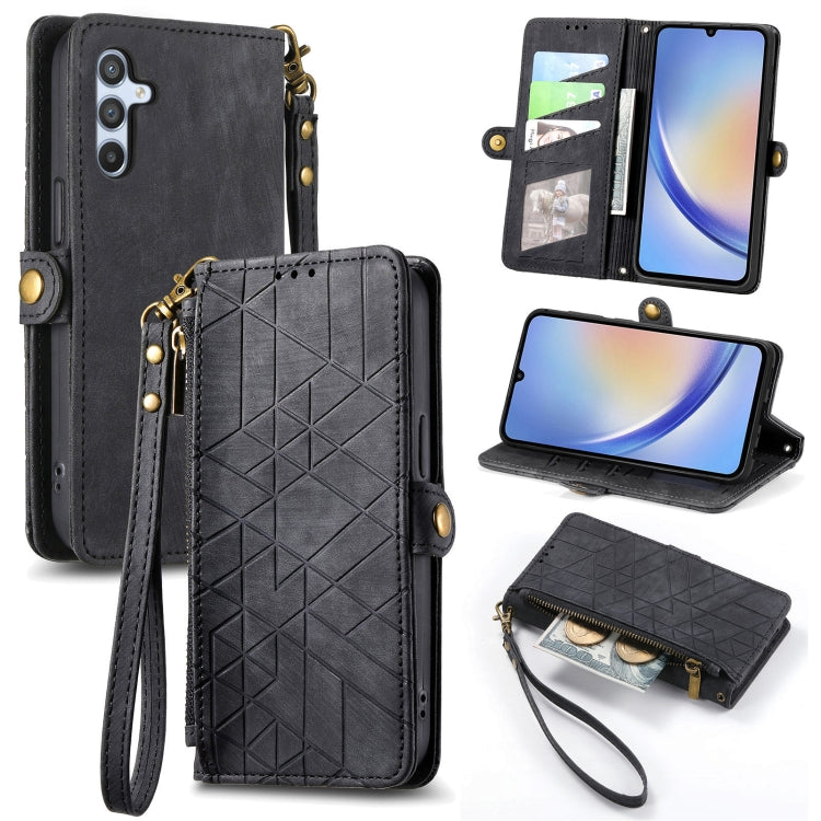 For Samsung Galaxy A71 Geometric Zipper Wallet Side Buckle Leather Phone Case(Black) - free shipping - PMC TechLife - Order now!