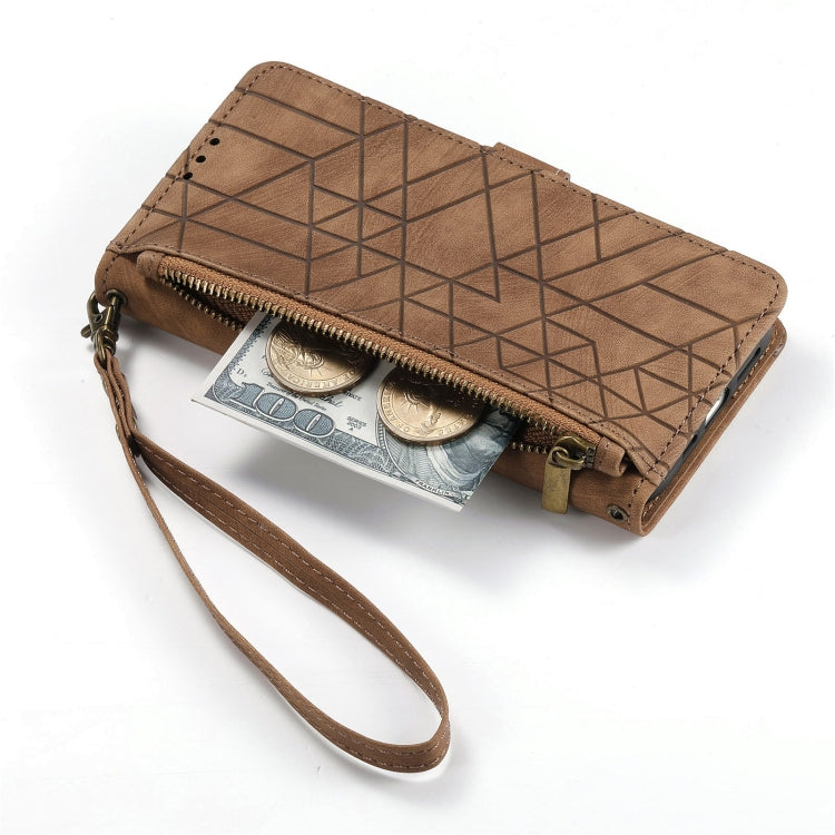 For Samsung Galaxy A42 5G Geometric Zipper Wallet Side Buckle Leather Phone Case(Brown) - free shipping - PMC TechLife - Order now!