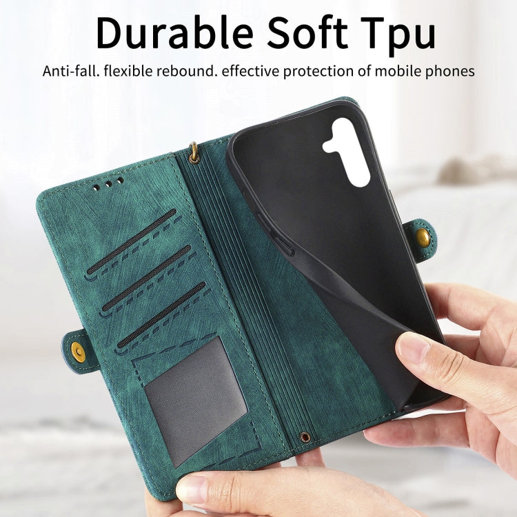 For Samsung Galaxy A72 Geometric Zipper Wallet Side Buckle Leather Phone Case(Green) - free shipping - PMC TechLife - Order now!