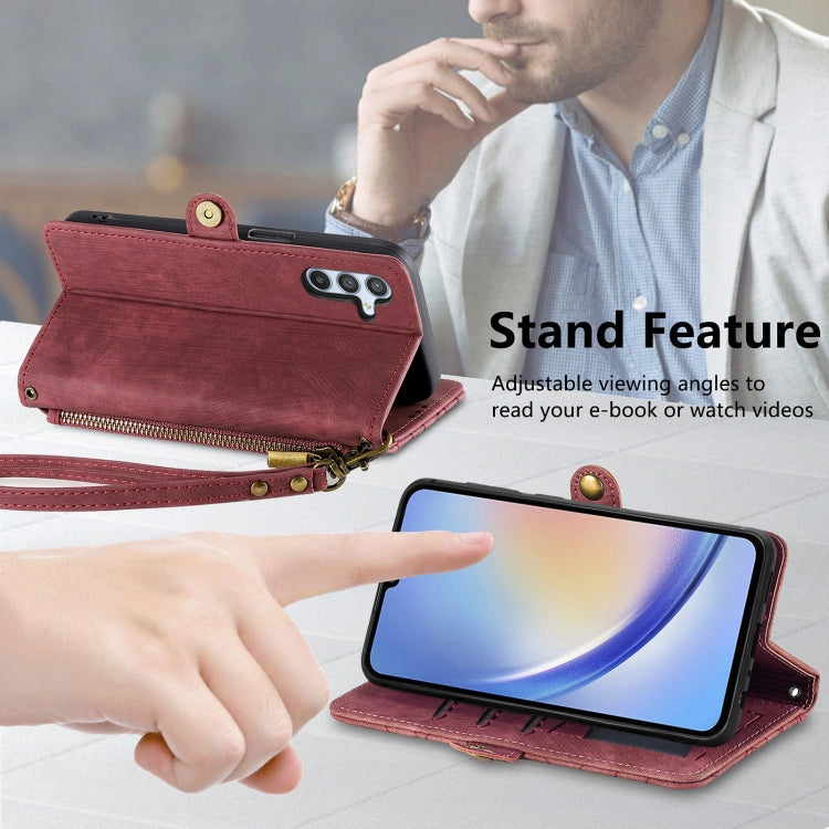 For Samsung Galaxy A72 Geometric Zipper Wallet Side Buckle Leather Phone Case(Red) - free shipping - PMC TechLife - Order now!