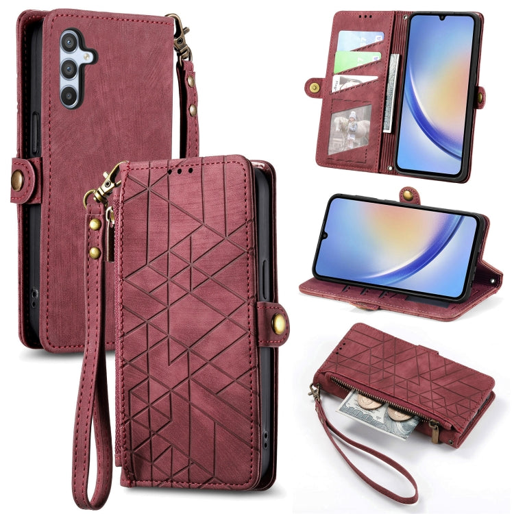For Samsung Galaxy A13 5G Geometric Zipper Wallet Side Buckle Leather Phone Case(Red) - free shipping - PMC TechLife - Order now!