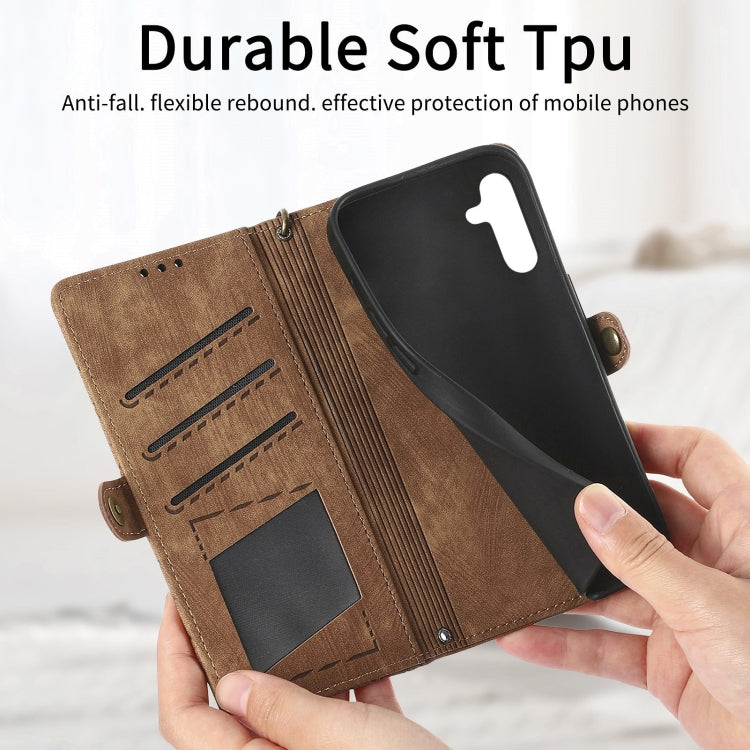 For Samsung Galaxy A34 5G Geometric Zipper Wallet Side Buckle Leather Phone Case(Brown) - free shipping - PMC TechLife - Order now!