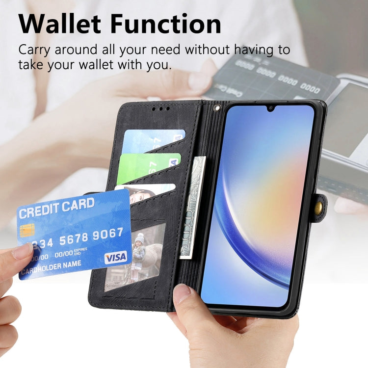 For Samsung Galaxy A34 5G Geometric Zipper Wallet Side Buckle Leather Phone Case(Black) - free shipping - PMC TechLife - Order now!
