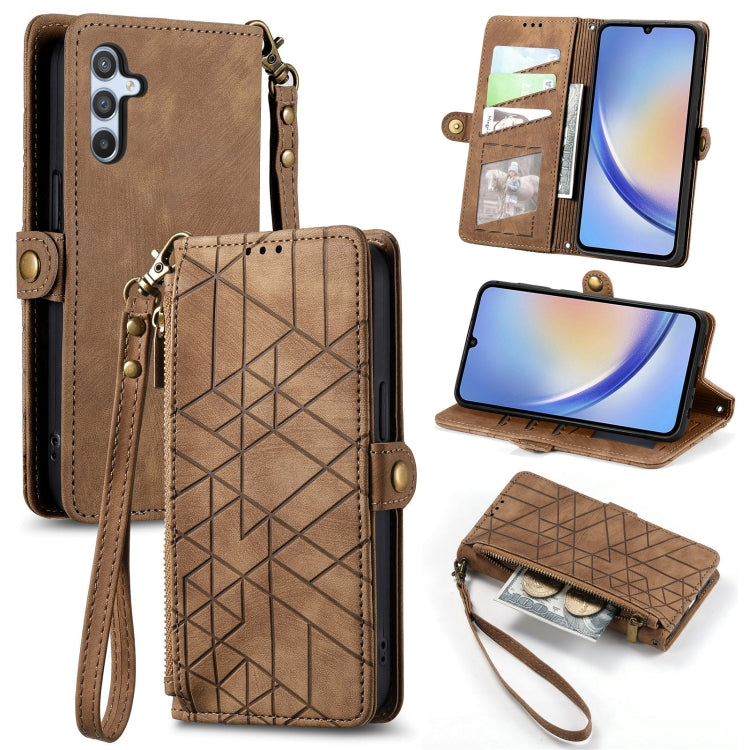 For Samsung Galaxy A24 4G Geometric Zipper Wallet Side Buckle Leather Phone Case(Brown) - free shipping - PMC TechLife - Order now!