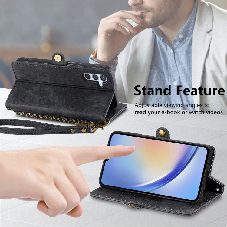 For Samsung Galaxy A24 4G Geometric Zipper Wallet Side Buckle Leather Phone Case(Black) - free shipping - PMC TechLife - Order now!