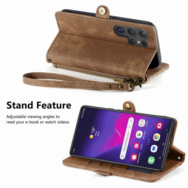 For Samsung Galaxy S25 Ultra 5G Geometric Zipper Wallet Side Buckle Leather Phone Case(Brown) - Galaxy S25 Ultra 5G Cases by PMC Jewellery | Online Shopping South Africa | PMC Jewellery | Buy Now Pay Later Mobicred