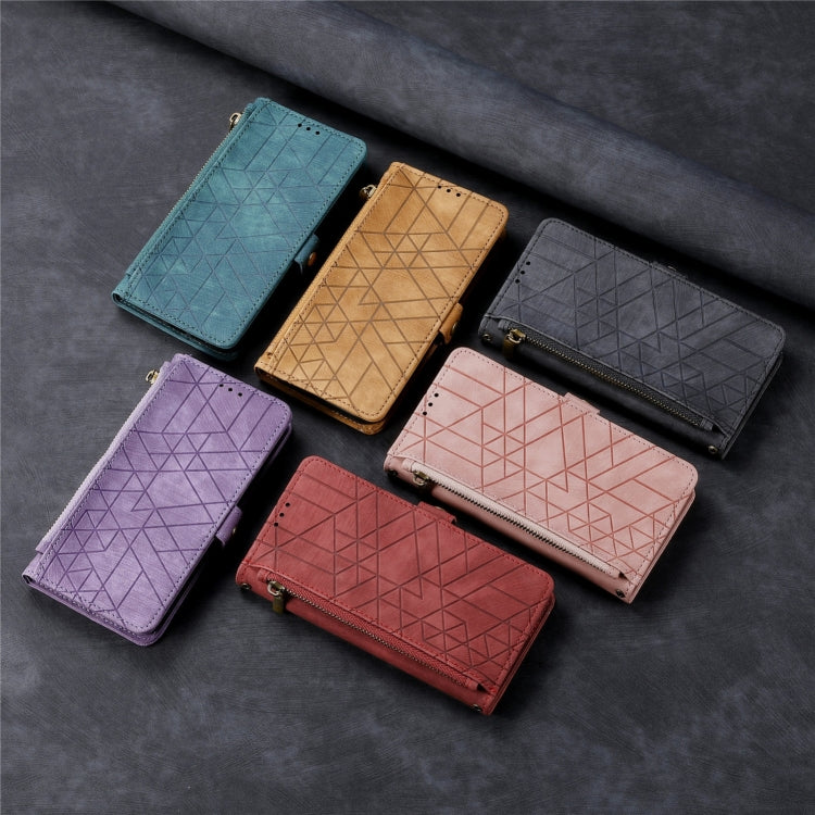 For Samsung Galaxy A12 Geometric Zipper Wallet Side Buckle Leather Phone Case(Red) - free shipping - PMC TechLife - Order now!