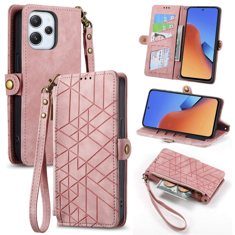 For Xiaomi Redmi 12 Geometric Zipper Wallet Side Buckle Leather Phone Case(Pink) - Xiaomi Cases by PMC Jewellery | Online Shopping South Africa | PMC Jewellery | Buy Now Pay Later Mobicred