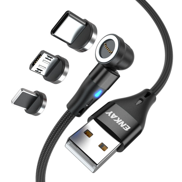 ENKAY 3 in 1 3A USB to Type-C / 8 Pin / Micro USB Magnetic 540 Degrees Rotating Fast Charging Cable, Length:2m(Black) - Charging Cable & Head by ENKAY | Online Shopping South Africa | PMC Jewellery | Buy Now Pay Later Mobicred