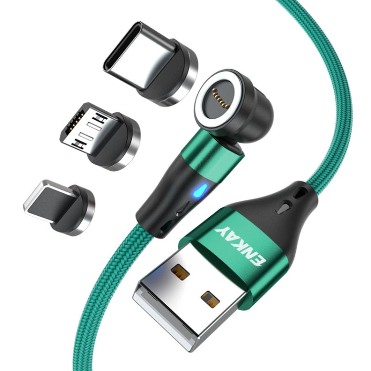 ENKAY 3 in 1 3A USB to Type-C / 8 Pin / Micro USB Magnetic 540 Degrees Rotating Fast Charging Cable, Length:2m(Green) - Charging Cable & Head by ENKAY | Online Shopping South Africa | PMC Jewellery | Buy Now Pay Later Mobicred