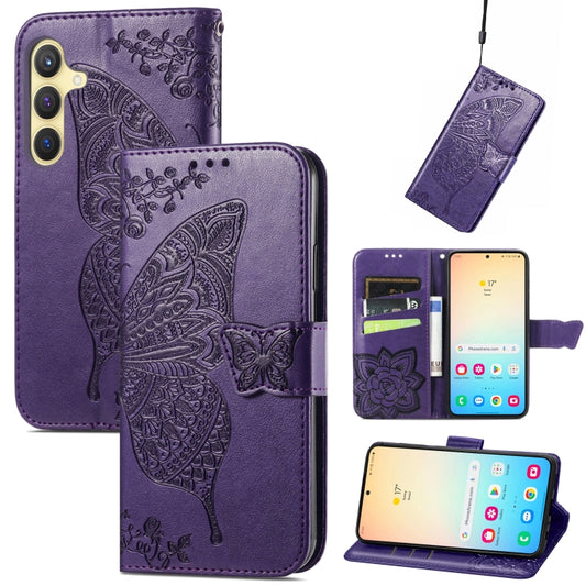 For Samsung Galaxy S24 5G Butterfly Love Flower Embossed Leather Phone Case(Dark Purple) - Galaxy S24 5G Cases by PMC Jewellery | Online Shopping South Africa | PMC Jewellery