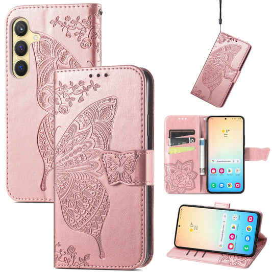 For Samsung Galaxy S24+ 5G Butterfly Love Flower Embossed Leather Phone Case(Rose Gold) - Galaxy S24+ 5G Cases by PMC Jewellery | Online Shopping South Africa | PMC Jewellery