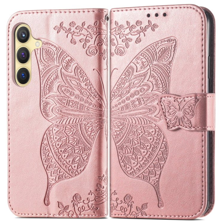 For Samsung Galaxy S25 5G Butterfly Love Flower Embossed Leather Phone Case(Rose Gold) - Galaxy S25 5G Cases by PMC Jewellery | Online Shopping South Africa | PMC Jewellery | Buy Now Pay Later Mobicred