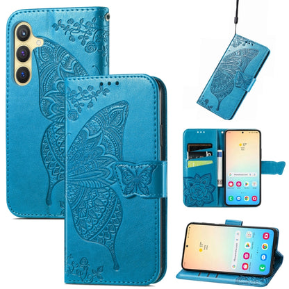 For Samsung Galaxy S25 5G Butterfly Love Flower Embossed Leather Phone Case(Blue) - Galaxy S25 5G Cases by PMC Jewellery | Online Shopping South Africa | PMC Jewellery | Buy Now Pay Later Mobicred