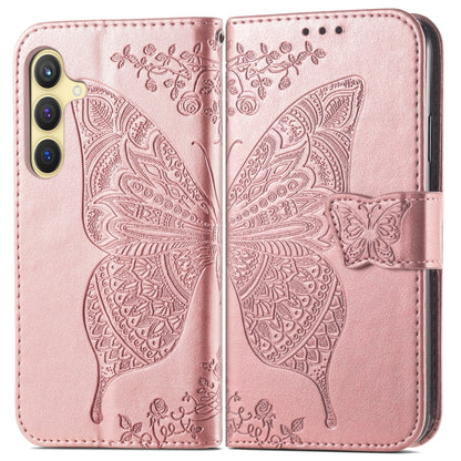 For Samsung Galaxy S25+ 5G Butterfly Love Flower Embossed Leather Phone Case(Rose Gold) - Galaxy S25+ 5G Cases by PMC Jewellery | Online Shopping South Africa | PMC Jewellery | Buy Now Pay Later Mobicred