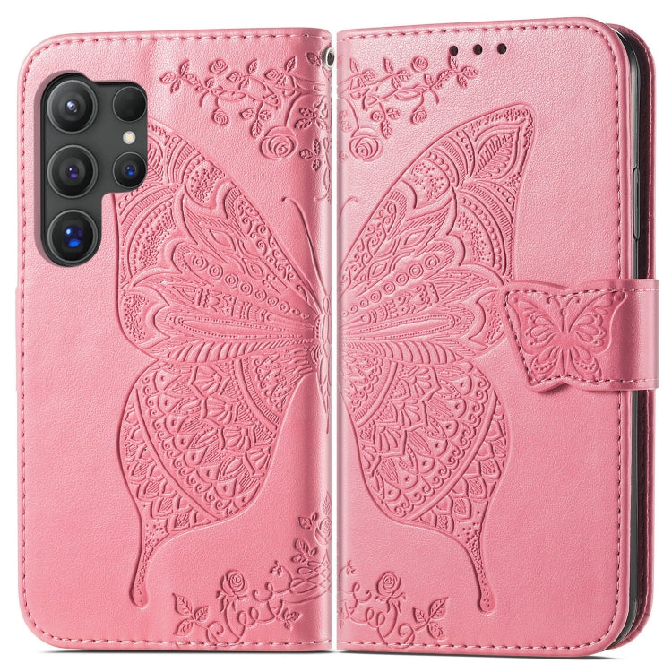 For Samsung Galaxy S25 Ultra 5G Butterfly Love Flower Embossed Leather Phone Case(Pink) - Galaxy S25 Ultra 5G Cases by PMC Jewellery | Online Shopping South Africa | PMC Jewellery | Buy Now Pay Later Mobicred