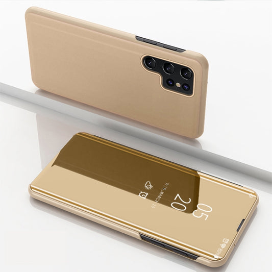 For Samsung Galaxy S24 Ultra 5G Plated Mirror Horizontal Flip Leather Phone Case with Holder(Gold) - Galaxy S24 Ultra 5G Cases by PMC Jewellery | Online Shopping South Africa | PMC Jewellery