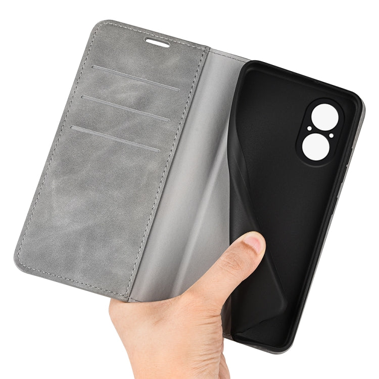 For Realme C67 4G Retro-skin Magnetic Suction Leather Phone Case(Grey) - C67 Cases by PMC Jewellery | Online Shopping South Africa | PMC Jewellery | Buy Now Pay Later Mobicred