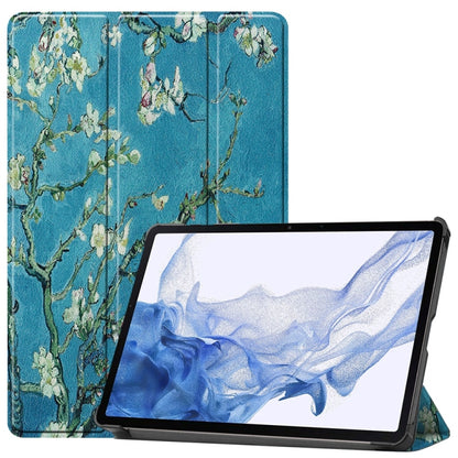 For Samsung Galaxy Tab S9 JUNSUNMAY Custer Painted 3-Fold Stand Leather Smart Tablet Case(Apricot Flower) - Galaxy Tab S9 Cases by JUNSUNMAY | Online Shopping South Africa | PMC Jewellery | Buy Now Pay Later Mobicred