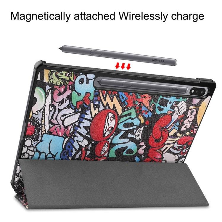 For Samsung Galaxy Tab S9+ JUNSUNMAY Custer Painted 3-Fold Stand Leather Smart Tablet Case(Graffiti) - Galaxy Tab S9+ Cases by JUNSUNMAY | Online Shopping South Africa | PMC Jewellery | Buy Now Pay Later Mobicred