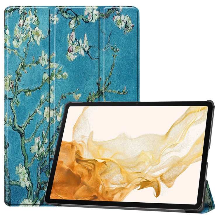 For Samsung Galaxy Tab S9+ JUNSUNMAY Custer Painted 3-Fold Stand Leather Smart Tablet Case(Apricot Flower) - Galaxy Tab S9+ Cases by JUNSUNMAY | Online Shopping South Africa | PMC Jewellery | Buy Now Pay Later Mobicred