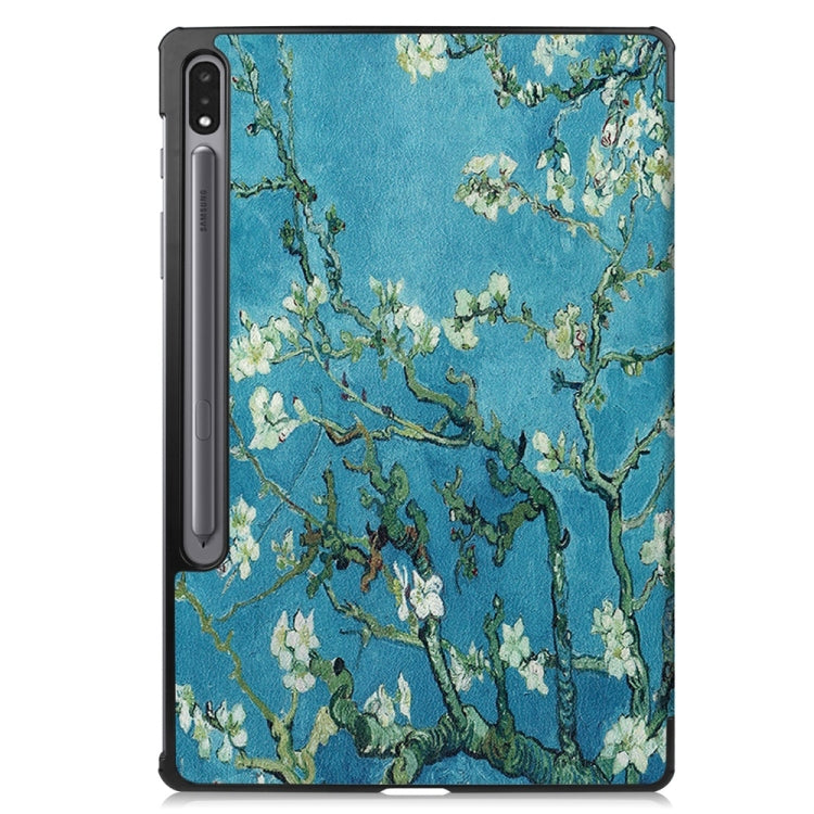 For Samsung Galaxy Tab S9+ JUNSUNMAY Custer Painted 3-Fold Stand Leather Smart Tablet Case(Apricot Flower) - Galaxy Tab S9+ Cases by JUNSUNMAY | Online Shopping South Africa | PMC Jewellery | Buy Now Pay Later Mobicred