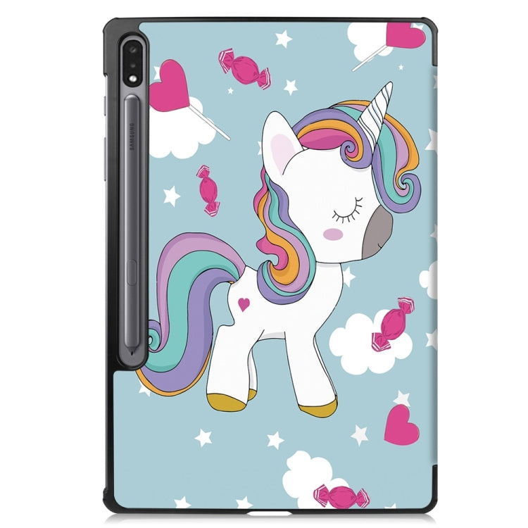 For Samsung Galaxy Tab S9+ JUNSUNMAY Custer Painted 3-Fold Stand Leather Smart Tablet Case(Unicorn) - Galaxy Tab S9+ Cases by JUNSUNMAY | Online Shopping South Africa | PMC Jewellery | Buy Now Pay Later Mobicred