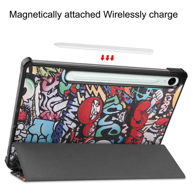 For Samsung Galaxy Tab S9 FE 10.9 JUNSUNMAY Custer Painted 3-Fold Stand Leather Smart Tablet Case(Graffiti) - Galaxy Tab S9 FE by JUNSUNMAY | Online Shopping South Africa | PMC Jewellery | Buy Now Pay Later Mobicred