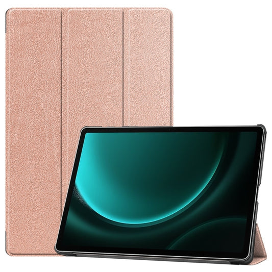 For Samsung Galaxy Tab S9 FE+ 12.4 JUNSUNMAY Custer Solid Color 3-Fold Stand Leather Smart Tablet Case(Rose Gold) - Galaxy Tab S9 FE+ by JUNSUNMAY | Online Shopping South Africa | PMC Jewellery | Buy Now Pay Later Mobicred