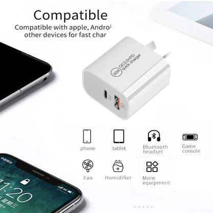 PD30W USB-C / Type-C + QC3.0 USB Dual Port Charger with 1m Type-C to 8 Pin Data Cable, AU Plug - USB Charger by PMC Jewellery | Online Shopping South Africa | PMC Jewellery | Buy Now Pay Later Mobicred