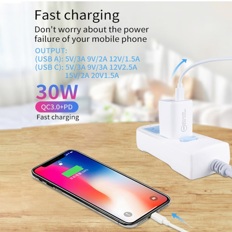 PD30W USB-C / Type-C + QC3.0 USB Dual Port Charger with 1m USB to 8 Pin Data Cable, AU Plug - free shipping - PMC Jewellery - Order now!
