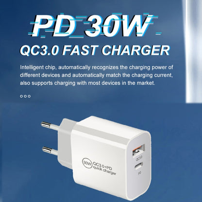 PD30W USB-C / Type-C + QC3.0 USB Dual Port Charger with 1m USB to 8 Pin Data Cable, AU Plug - USB Charger by PMC Jewellery | Online Shopping South Africa | PMC Jewellery | Buy Now Pay Later Mobicred