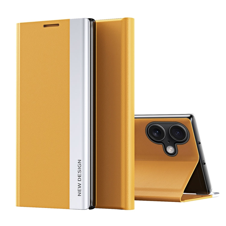 For iPhone 16 Side Electroplated Adsorption Leather Phone Case(Yellow) - iPhone 16 Cases by PMC TechLife | Online Shopping South Africa | PMC TechLife | Buy Now Pay Later Mobicred