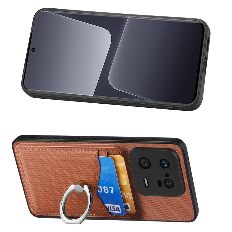 For Xiaomi 13 Pro Carbon Fiber Card Wallet Ring Holder Phone Case(Brown) - 13 Pro Cases by PMC Jewellery | Online Shopping South Africa | PMC Jewellery | Buy Now Pay Later Mobicred