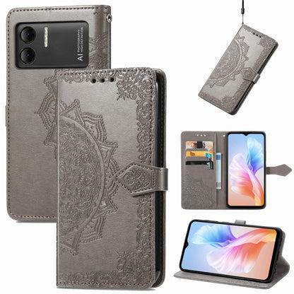 For DOOGEE X98 Pro / X98 Mandala Flower Embossed Leather Phone Case(Grey) - Doogee Cases by PMC Jewellery | Online Shopping South Africa | PMC Jewellery | Buy Now Pay Later Mobicred