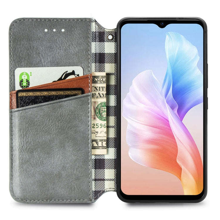 For DOOGEE X98 Pro / X98 Cubic Grid Pressed Magnetic Leather Phone Case(Grey) - free shipping - PMC TechLife - Order now!