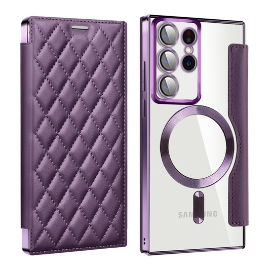 For Samsung Galaxy S23 Ultra 5G Shield Magsafe RFID Anti-theft Rhombus Leather Phone Case(Purple) - Galaxy S23 Ultra 5G Cases by PMC Jewellery | Online Shopping South Africa | PMC Jewellery