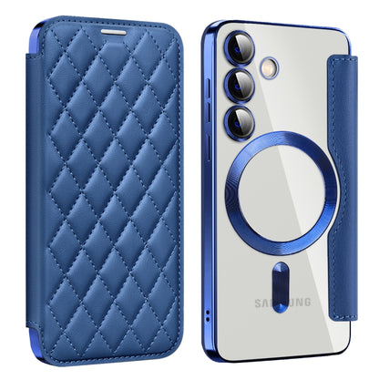 For Samsung Galaxy S25 5G Shield MagSafe RFID Anti-theft Rhombus Leather Phone Case(Dark Blue) - Galaxy S25 5G Cases by PMC Jewellery | Online Shopping South Africa | PMC Jewellery | Buy Now Pay Later Mobicred