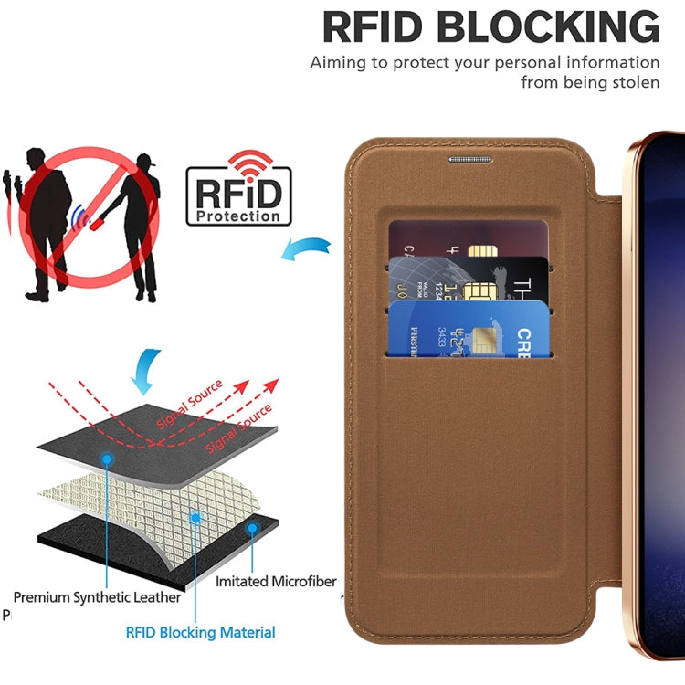 For Samsung Galaxy S25+ 5G Shield MagSafe RFID Anti-theft Rhombus Leather Phone Case(Brown) - Galaxy S25+ 5G Cases by PMC Jewellery | Online Shopping South Africa | PMC Jewellery | Buy Now Pay Later Mobicred